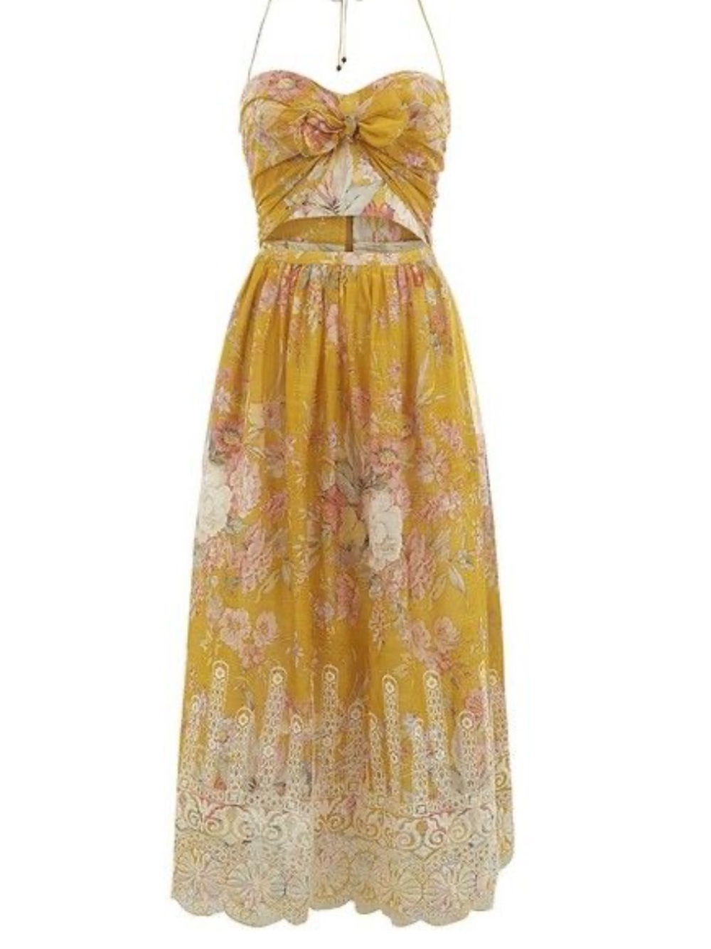ZIMMERMANN CONFETTI SCALLOP TIE DRESS IN MUSTARD YELLOW - Picture 3 of 12